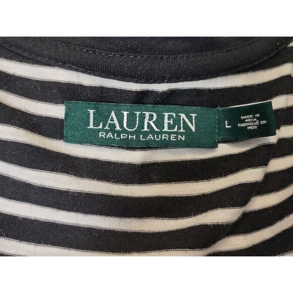 Lauren Ralph Lauren Top Black Striped Scoop Neck Pullover Epaulettes Shirt Large - Picture 4 of 6